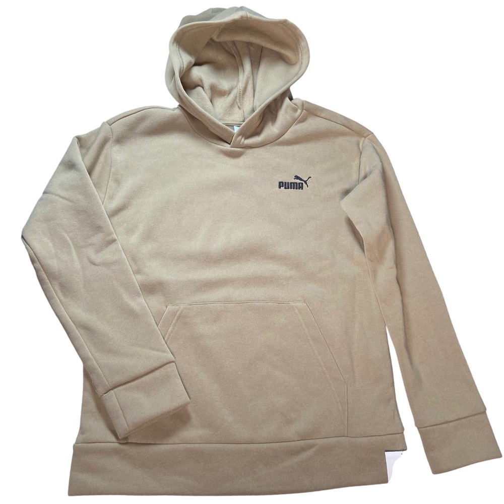 NWT Puma Boys Essential Basics Poly Fleece Hoodie Ice Coffee Tan L 14-16